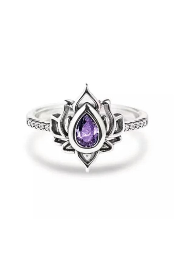 925 Silver Plated Women Lotus Flower Rings Pear Zircon Crystal Ring Jewelry-#4-6