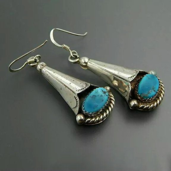 QQTDFG 925 Silver Vintage Turquoise Ear Hook Dangle Drop Earrings Women Wedding Jewelry-#24