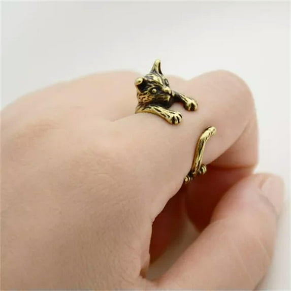 QQTDFG 925 Silver Women Cat Rings Wedding Fashion Party Jewelry Gift Adjustable Rings-#Gold-Adjustable