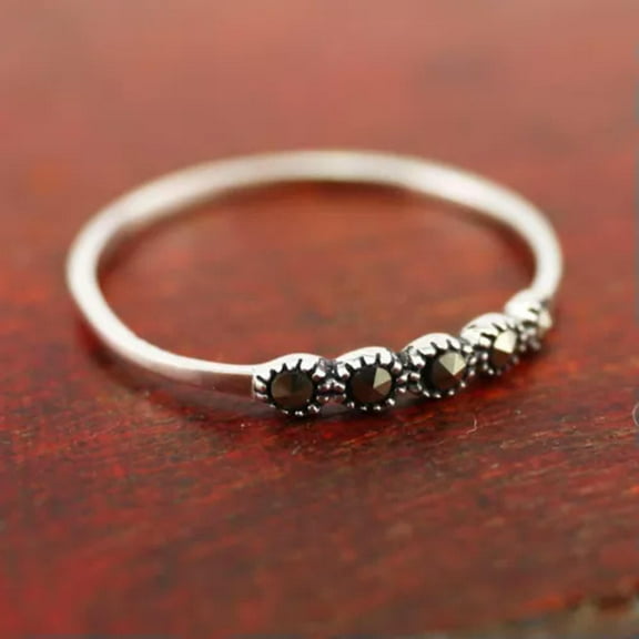 QQTDFG 925 Solid Sterling Silver Marcasite Dainty Above Knuckle Midi Stack Ring A3154-7