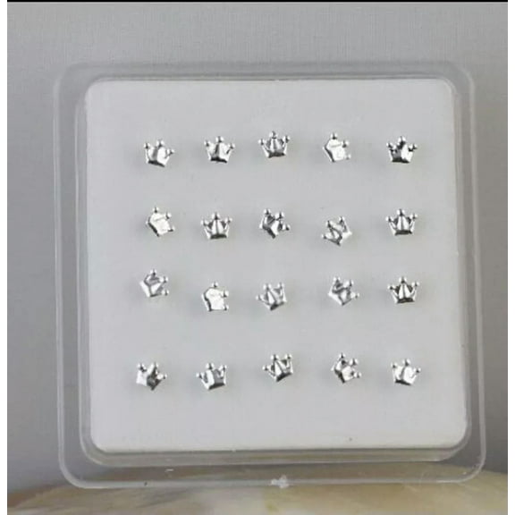 QQTDFG 925 Solid Sterling silver 20PCS CROWN Straight Bar Rod Nose Stud Wholesale NEW-default