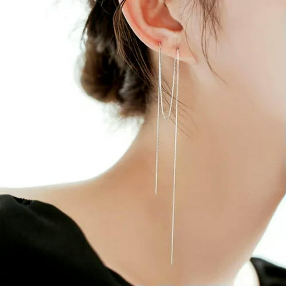 QQTDFG 925 Sterling Silver 8cm~22cm Threader Ear Thread Long Line Dangle Earrings A1506-16 cm