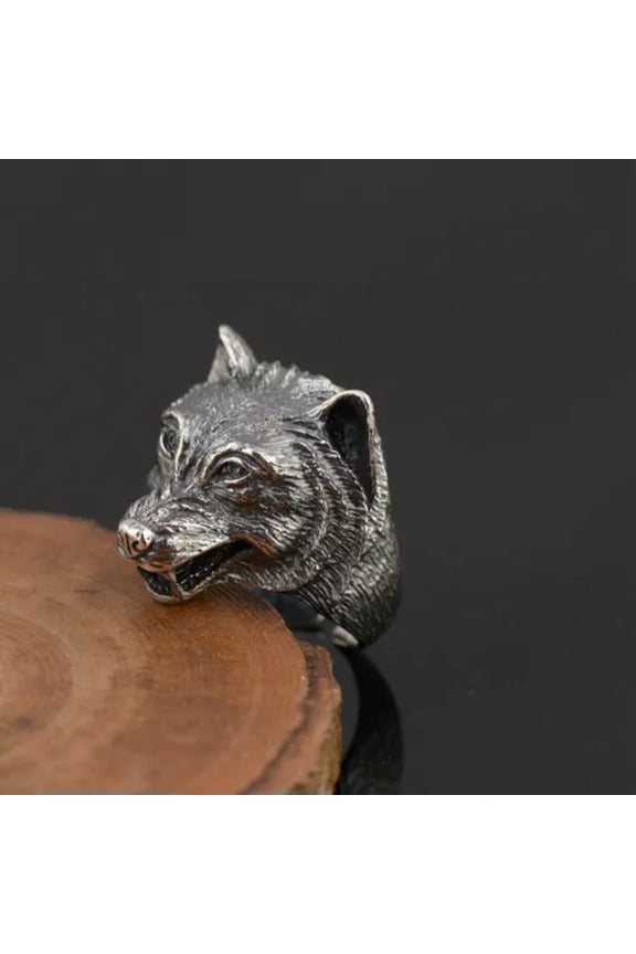 925 Sterling Silver Biker Wolf Lonewolf Head Skull Adjustable Ring Men A3620-10