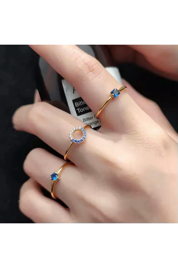 925 Sterling Silver Blue CZ Circle Dainty Thin Open Pinkie Ring A3458-5.5-B - Round