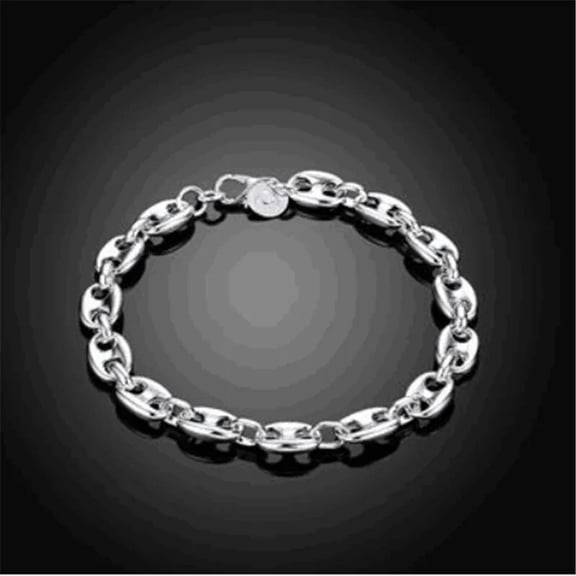 QQTDFG 925 Sterling Silver Button Link Chain Bangle Bracelet For Women-default