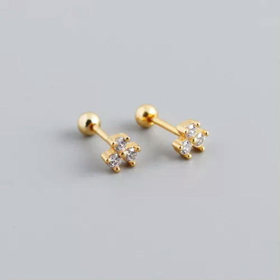 QQTDFG 925 Sterling Silver CZ Clover Tragus Helix Stud Earrings F1137-Gold