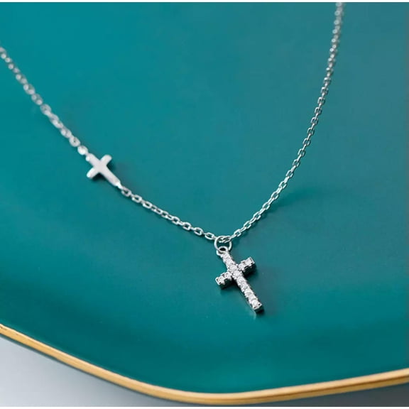 QQTDFG 925 Sterling Silver CZ Cross Charm Pendant Necklace Women Jewelry A2187-default
