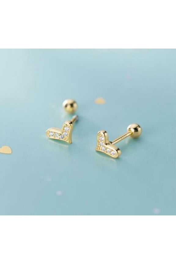 925 Sterling Silver CZ Heart Ball Screw Back Post Stud Earrings A1473-Silver