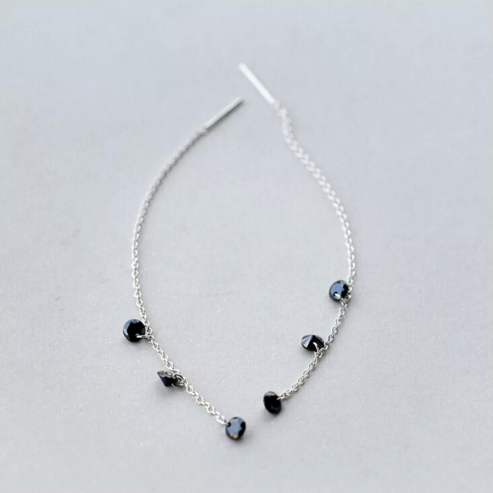 QQTDFG 925 Sterling Silver CZ Threader Thread 88mm Line Earrings Jewelry A1713-default