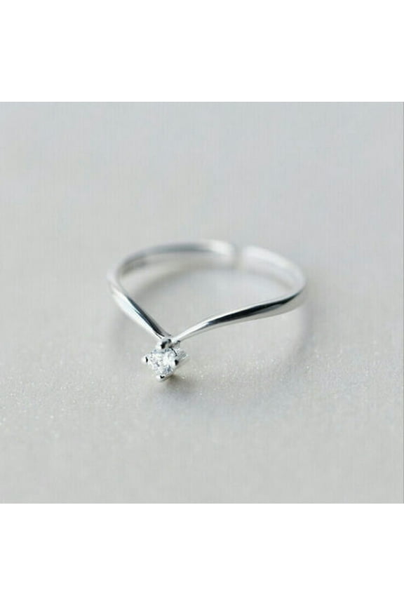 925 Sterling Silver CZ V Shaped Thin Dainty Pinkie Ring size 5 A3307-5 -adjustable