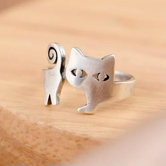 QQTDFG 925 Sterling Silver Cat Adjustable Ring A3243-6 - adjustable