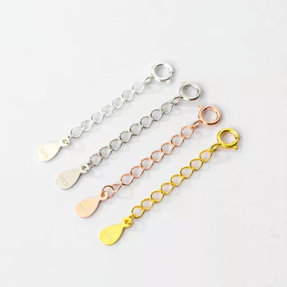 QQTDFG 925 Sterling Silver Chain Extender w/ Spring Ring Clasp 3cm 5cm A2953-Teardrop, 3cm (1.18")-Rose Gold-2 pieces