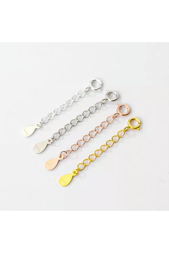 925 Sterling Silver Chain Extender w/ Spring Ring Clasp 3cm 5cm A2953-Teardrop, 3cm (1.18")-Rose Gold-2 pieces