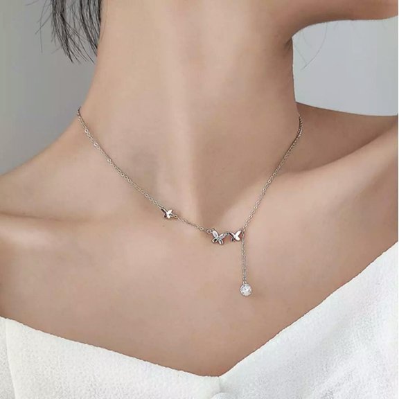 QQTDFG 925 Sterling Silver Choker Tiny Butterflies CZ Necklace A2687-default