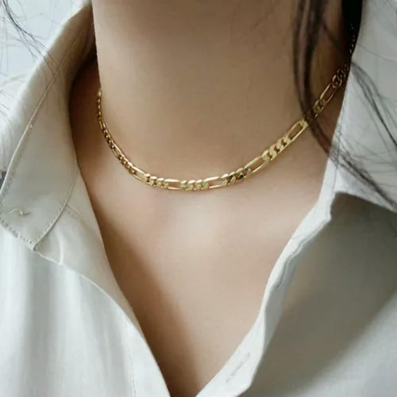 QQTDFG 925 Sterling Silver Cuban Linked Choker Punk Rock Stackable Necklace F0370-Gold
