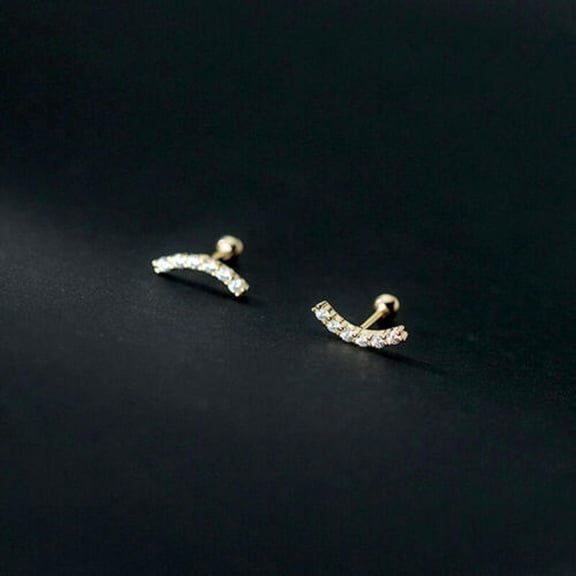 QQTDFG 925 Sterling Silver Curved CZ Line Stud Earrings A1941-Gold