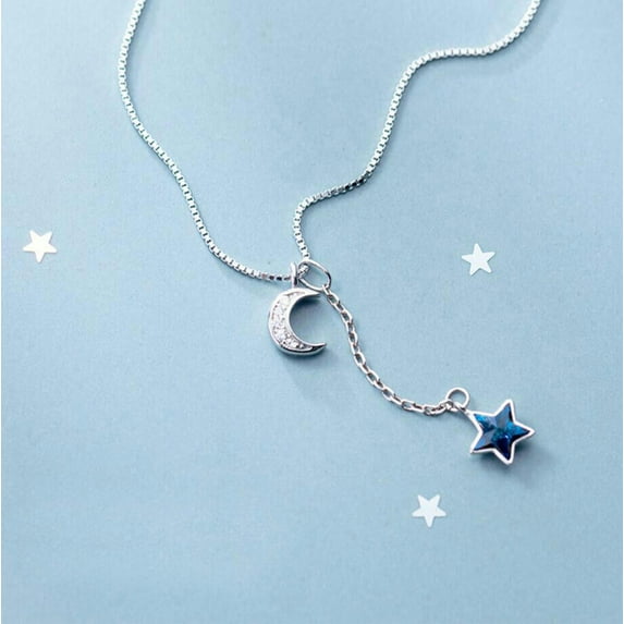 QQTDFG 925 Sterling Silver Cute CZ Star Moon Y Lariat Necklace A2122-default