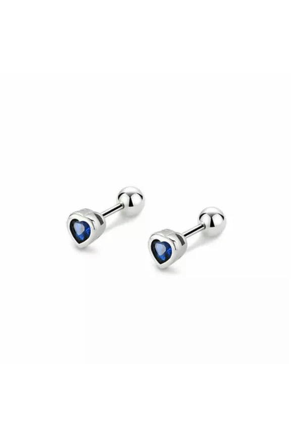 925 Sterling Silver Cute Heart CZ Screw Back Stud Earrings A4171-B - Deep Bule