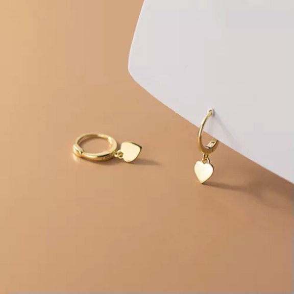 QQTDFG 925 Sterling Silver Cute Heart Charm Small Huggie Hoop Earrings A1373-Gold