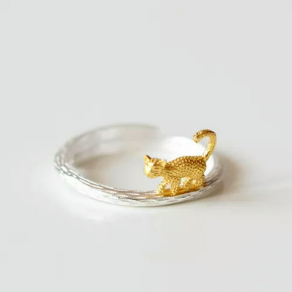 QQTDFG 925 Sterling Silver Cute Leopard Cat Nature Animal Adjustable Ring A3282-4.75 -adjustable