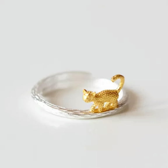 QQTDFG 925 Sterling Silver Cute Leopard Cat Nature Animal Adjustable Ring A3282-4.75 -adjustable