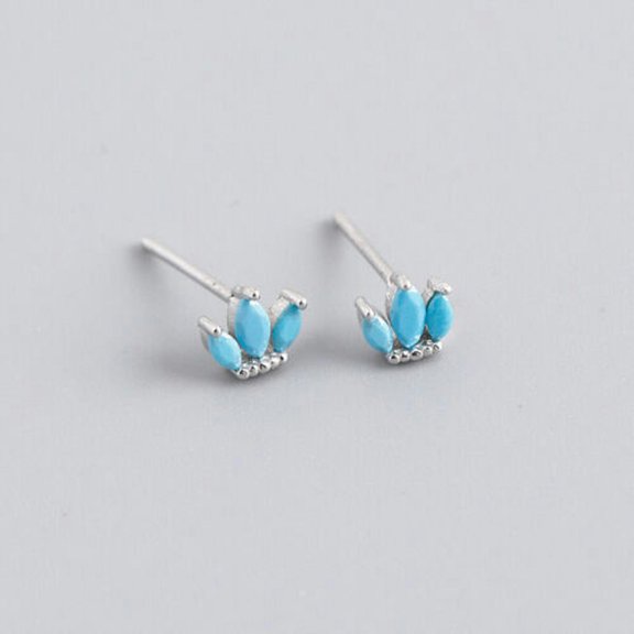 QQTDFG 925 Sterling Silver Cute TINY Blue Lotus CZ Stud Earrings F1281-Silver