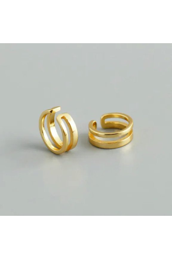 925 Sterling Silver Ear Cuff Double Layered Earring F0104-Gold - 1 pair