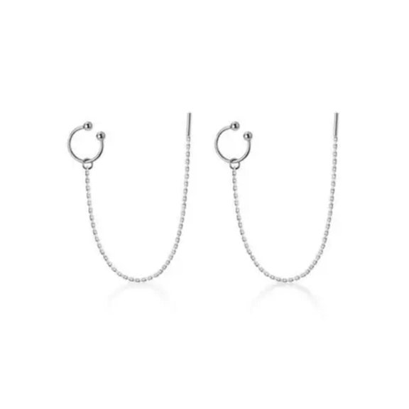 QQTDFG 925 Sterling Silver Ear Cuff Thread Threader Line Dangle Earring A1508-Silver - 1 Pair