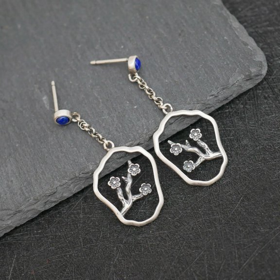 QQTDFG 925 Sterling Silver Elegant Plum Bossom Stud Post Dangle Earrings A4473-default