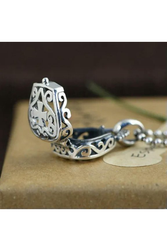 925 Sterling Silver Filigree Cross Bag Shape Locket Prayer Box Pendant F0017-charm only