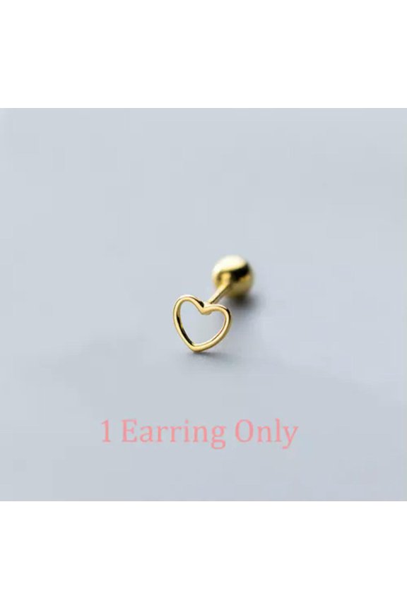 925 Sterling Silver Heart Tragus Helix Screw Back Ball Stud SINGLE Earring A1712-Gold - 1 earring only