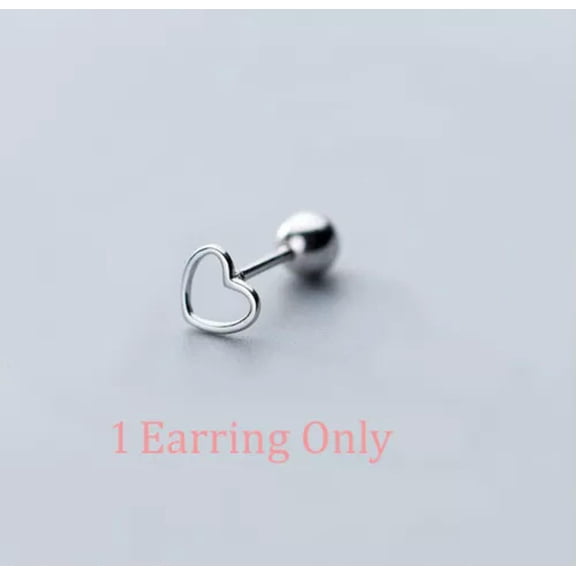 QQTDFG 925 Sterling Silver Heart Tragus Helix Screw Back Ball Stud SINGLE Earring A1712-Platinum - 1 earring only