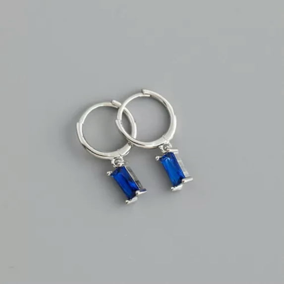 QQTDFG 925 Sterling Silver Huggie Hoop Earrings with Baguette CZ Charm A4158-K - Silver with Blue Stone