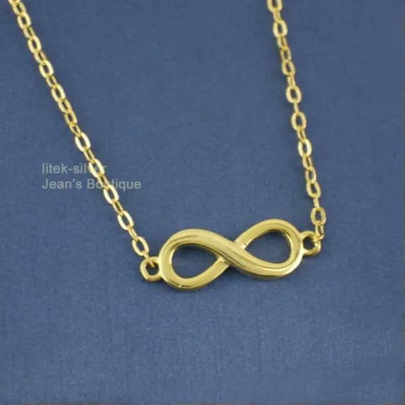 QQTDFG 925 Sterling Silver Infinity Infinite Pendant Necklace A2696-Gold