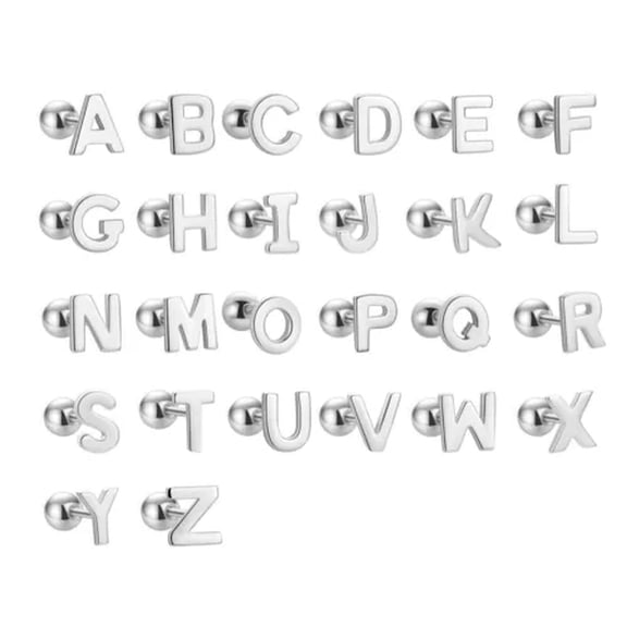 QQTDFG 925 Sterling Silver Initial A-Z Alphabet Letter Stud Earrings Women A4375-Q-Silver-Single