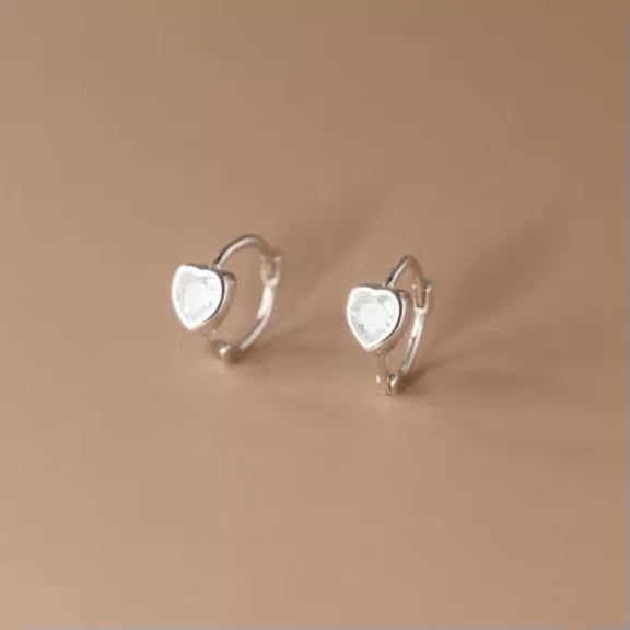 QQTDFG 925 Sterling Silver Love Heart CZ Crystal Small Huggie Hoop Earrings A4200-Silver