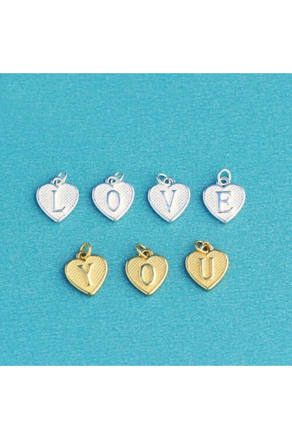 925 Sterling Silver Love Heart Dangle Charm Initial Letter Alphabet A-Z A2832-Silver-R - 1 piece