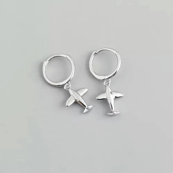 QQTDFG 925 Sterling Silver Lovely Airplane Huggie Hoop Dangle Drop Earrings F1171-Silver