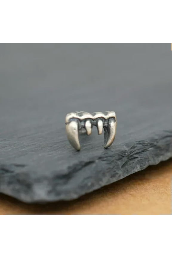 925 Sterling Silver MENS Womens Zombie Vampire Fangs Tooth Earrings A1601-1 single earring