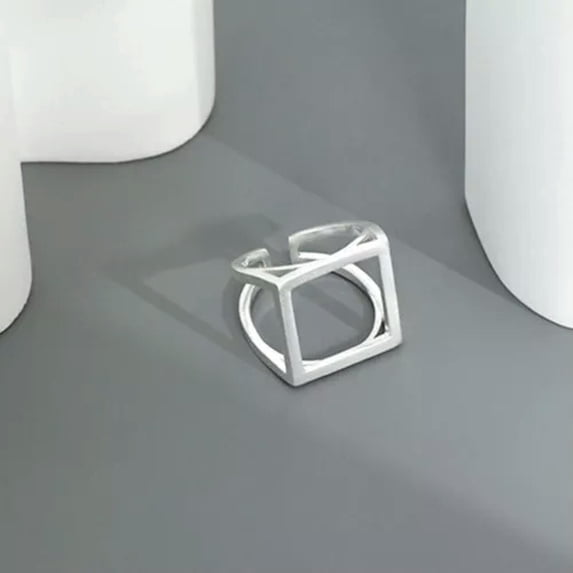 QQTDFG 925 Sterling Silver Matte Square Open Wrap Ring F0366-Silver-7 - adjustable