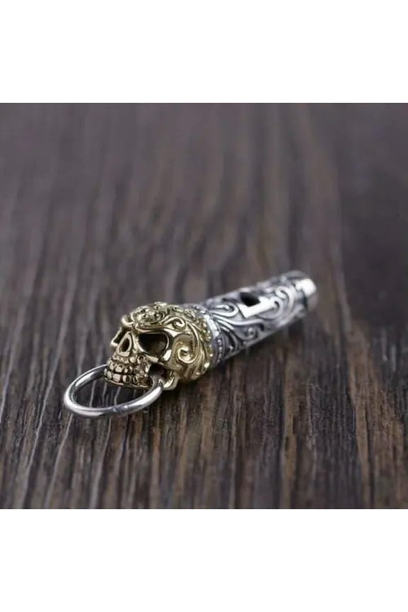 925 Sterling Silver Mens Gothic Skull Skeleton Whistle Pendant A2203-B - Sterling Silver & Brass