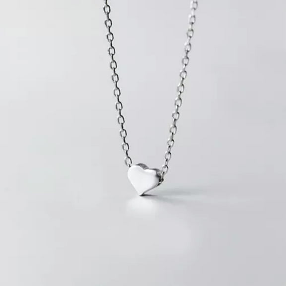 QQTDFG 925 Sterling Silver Mini Flat Heart Pendant Necklace A2450-Silver