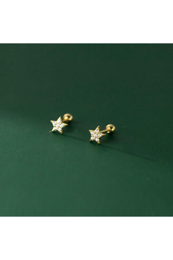 925 Sterling Silver Piercing Stud Tiny Star CZ Trauge Helix Earrings A1207-Gold