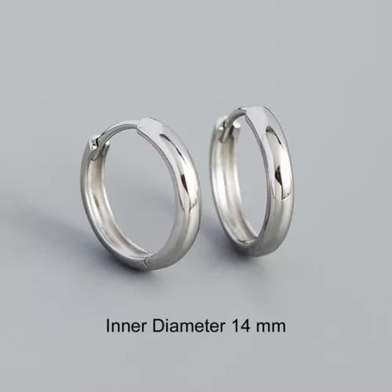 QQTDFG 925 Sterling Silver Plain Thin Dome Huggie Hoop Earrings F1105-Silver - 14 mm ( inner dia)