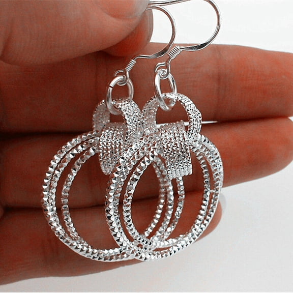 QQTDFG 925 Sterling Silver Plate Wholesale Women Jewelry Three Loop Hoop Dangle Earring-default