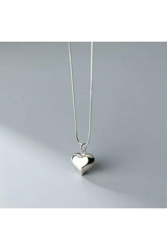 925 Sterling Silver Puffed Heart Pendant Necklace A2897-Silver