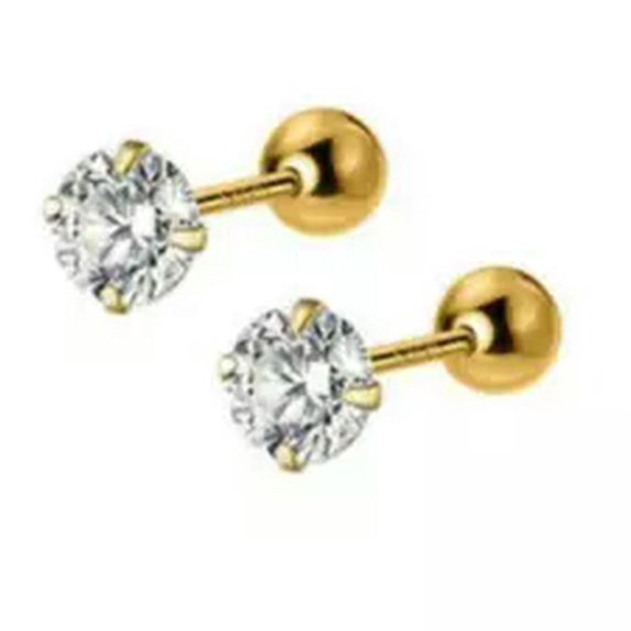 QQTDFG 925 Sterling Silver Round Clear CZ Cubic Screw Back Stud Earrings A1076-Pair-5mm - 1 Pair Studs-Gold