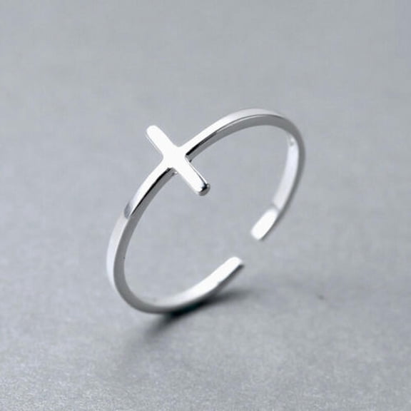 QQTDFG 925 Sterling Silver Sideways Cross Thin Dainty Open Pinkie Ring A3441-6.25 (adjustable)