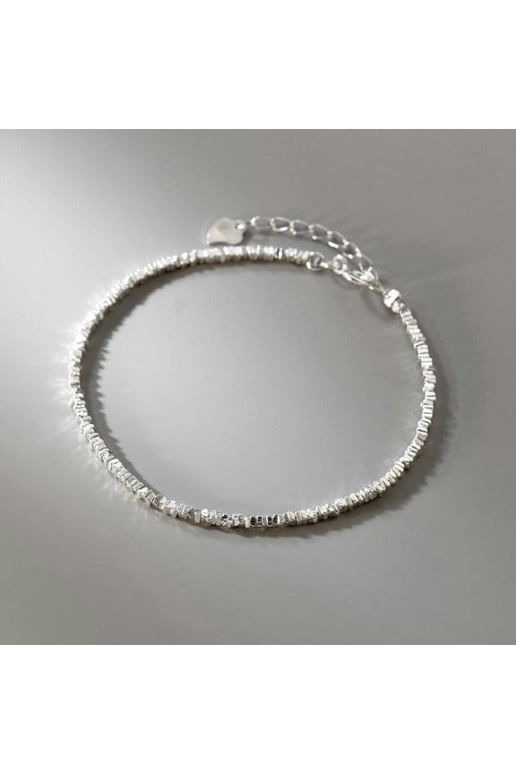 925 Sterling Silver Simple Bracelet Thin Band Tiny Square Beaded Chain A2366-default