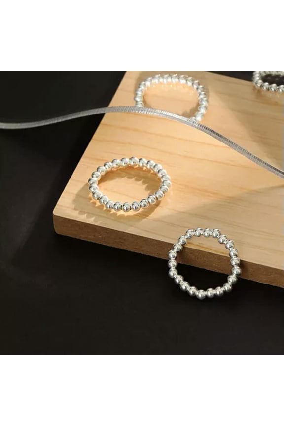 925 Sterling Silver Simple Bright Beads Beaded Ring A3079-5